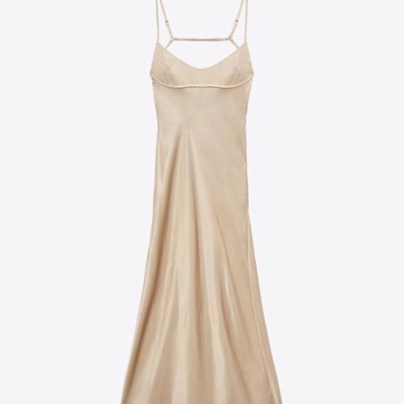 ZARA CHAMPAGNE SATIN EFFECT SLIP DRESS size large new tags - Picture 5 of 16